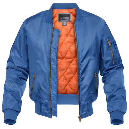 Bomber Jacket Thick Lining Ribbed Cuffs Front Zipper