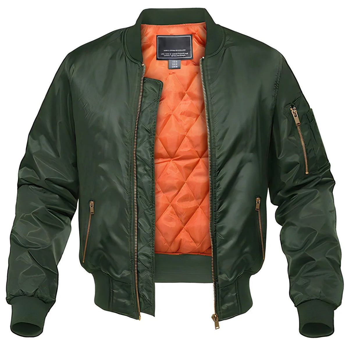Bomber Jacket Thick Lining Ribbed Cuffs Front Zipper