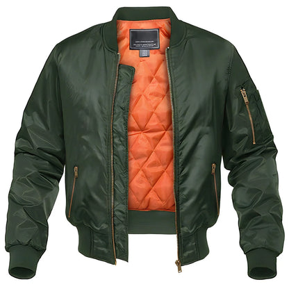 Bomber Jacket Thick Lining Ribbed Cuffs Front Zipper