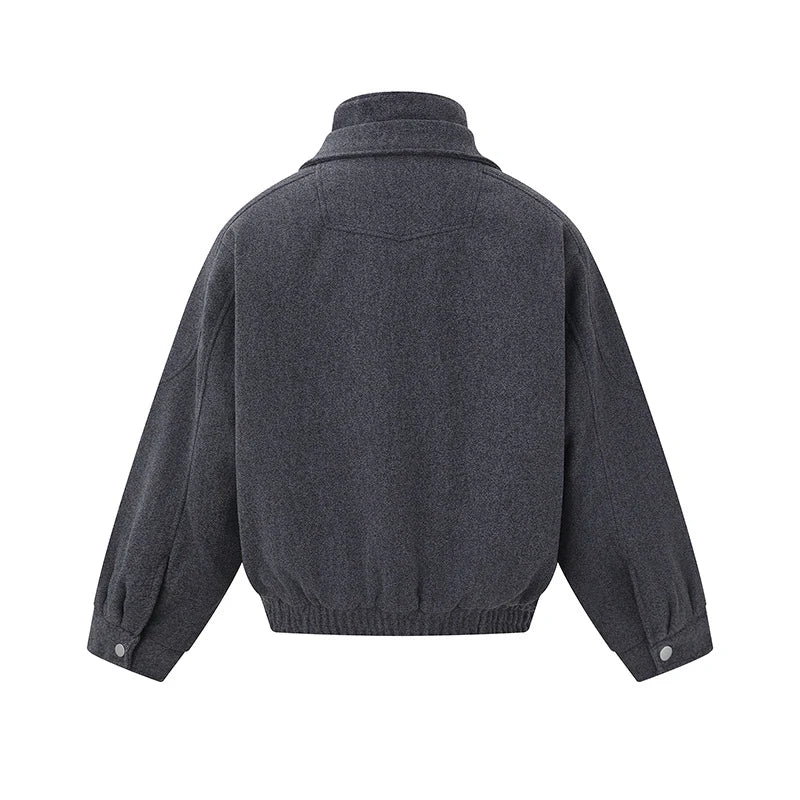 Bomber Jacket Wool Blend Boxy Fit Asymmetric Zipper
