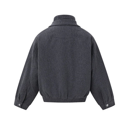 Bomber Jacket Wool Blend Boxy Fit Asymmetric Zipper