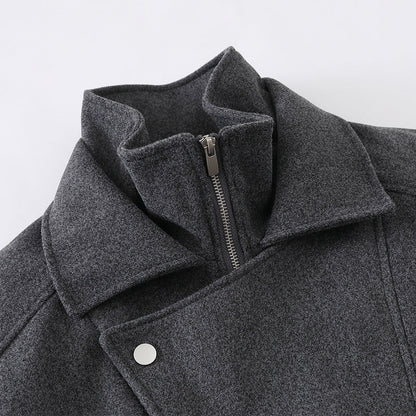 Bomber Jacket Wool Blend Boxy Fit Asymmetric Zipper