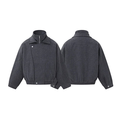 Bomber Jacket Wool Blend Boxy Fit Asymmetric Zipper