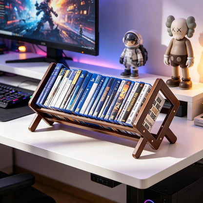 Book Display Rack Bamboo Folding A-Frame Slanted Shelf