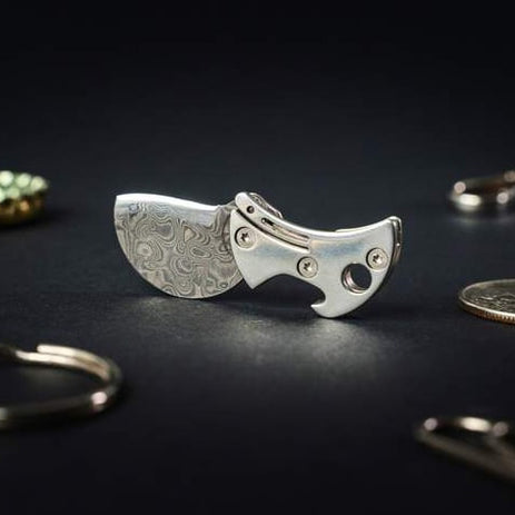 Bottle Opener Mini Titanium Damascus Steel Keyring