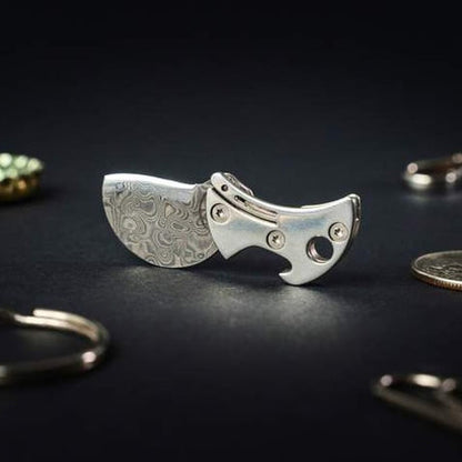 Bottle Opener Mini Titanium Damascus Steel Keyring
