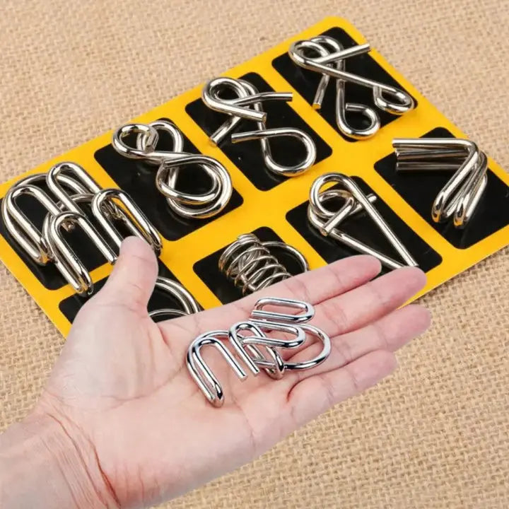 Brain Teaser Set Nickel-Plated Metal Interlocking