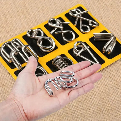 Brain Teaser Set Nickel-Plated Metal Interlocking