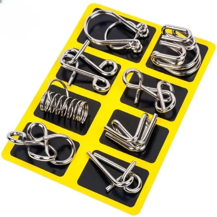 Brain Teaser Set Nickel-Plated Metal Interlocking