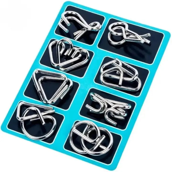 Brain Teaser Set Nickel-Plated Metal Interlocking