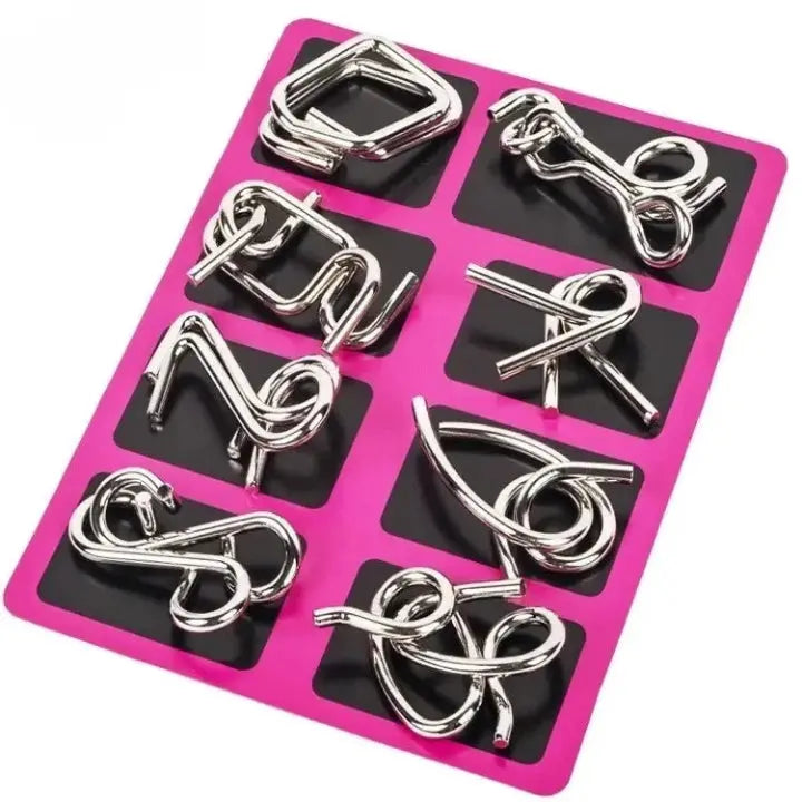 Brain Teaser Set Nickel-Plated Metal Interlocking