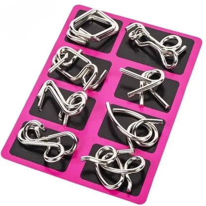 Brain Teaser Set Nickel-Plated Metal Interlocking