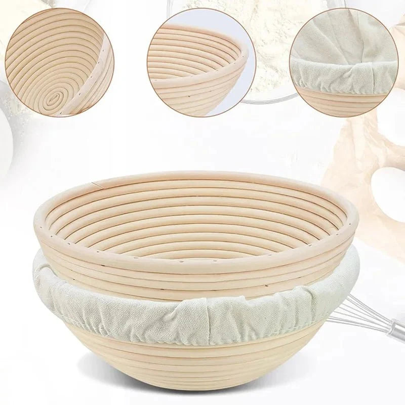 Bread Proofing Basket Handwoven Rattan Ridged Interior Cotton Liner Included