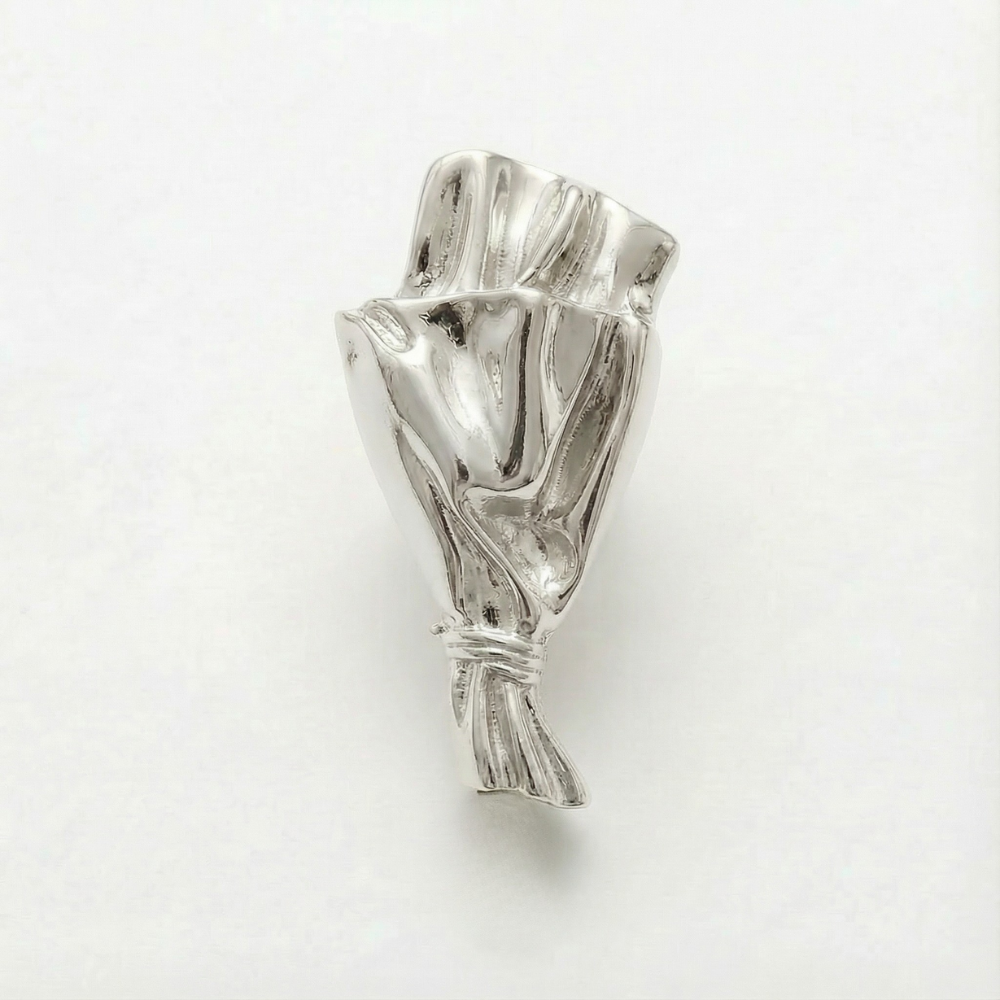 Brooch Polished Metal Vase For Real Stems