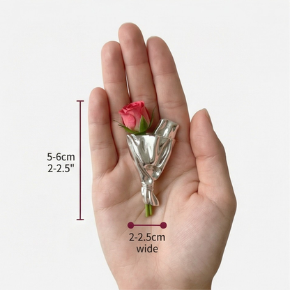 Brooch Polished Metal Vase For Real Stems