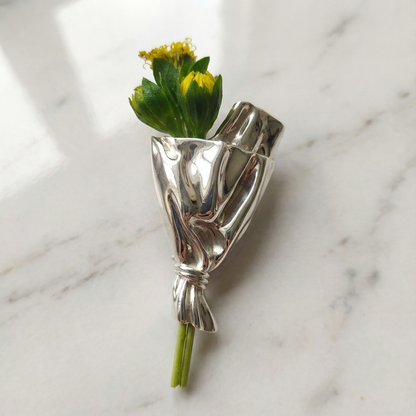 Brooch Polished Metal Vase For Real Stems