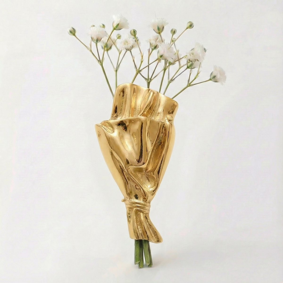 Brooch Polished Metal Vase For Real Stems