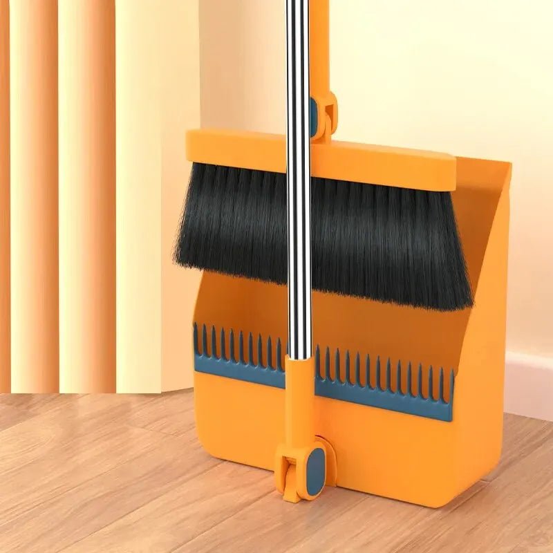 Broom & Dustpan Set Self-Cleaning Bristles & Height-Adjustable Handle