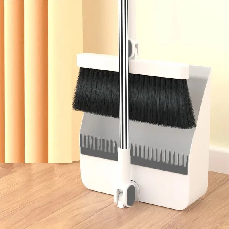 Broom & Dustpan Set Self-Cleaning Bristles & Height-Adjustable Handle