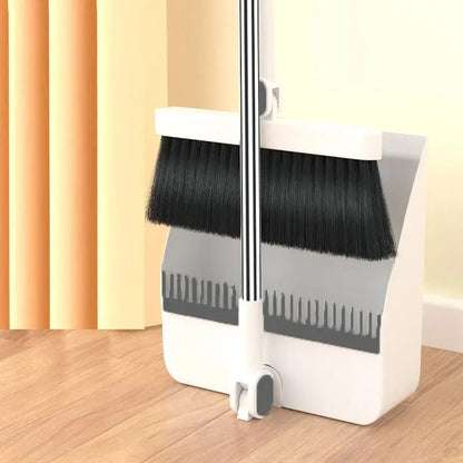 Broom & Dustpan Set Self-Cleaning Bristles & Height-Adjustable Handle