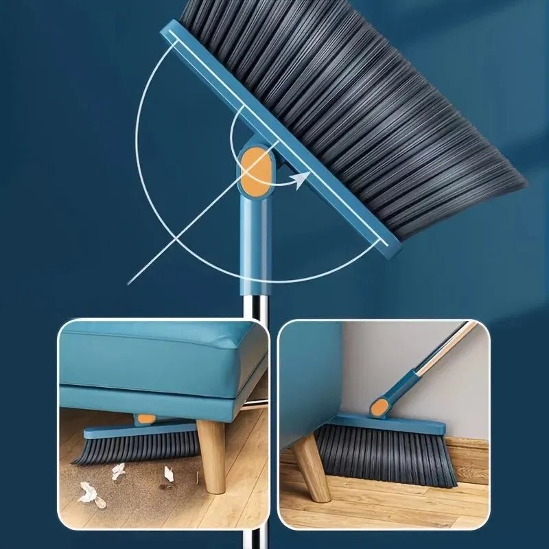 Broom & Dustpan Set Self-Cleaning Bristles & Height-Adjustable Handle