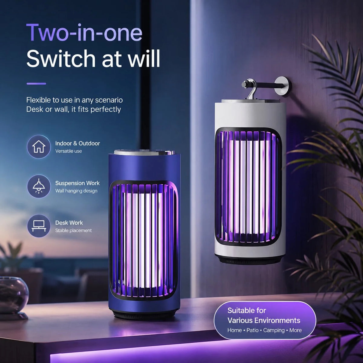 Bug Zapper Lamp 360 Degree UV Rechargeable & Plug-In