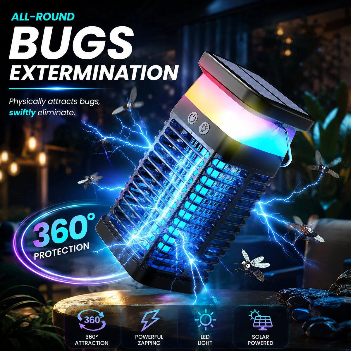 Bug Zapper Lantern Dual-Mode Solar & USB-C Rechargeable