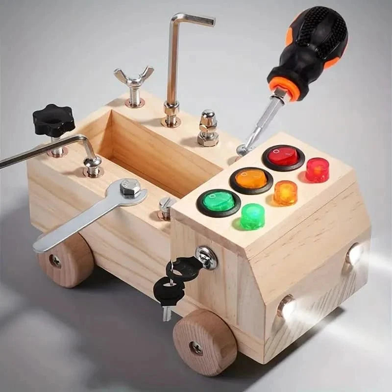 Busy Board Plywood Fine Motor Toy With 6 LEDs