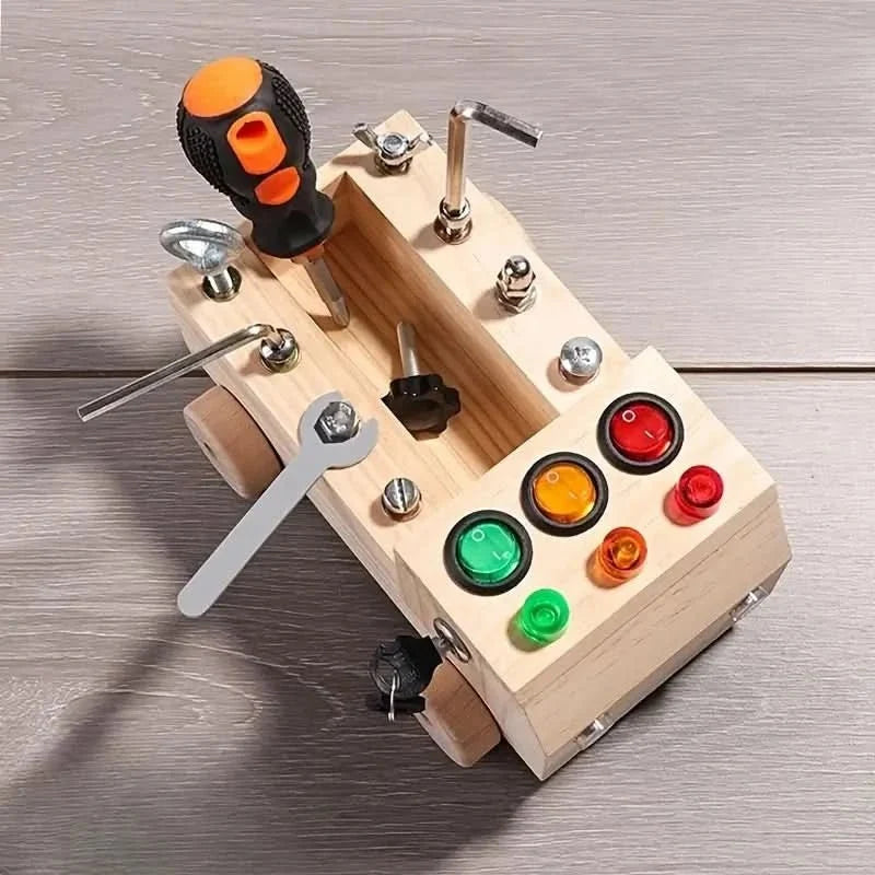 Busy Board Plywood Fine Motor Toy With 6 LEDs