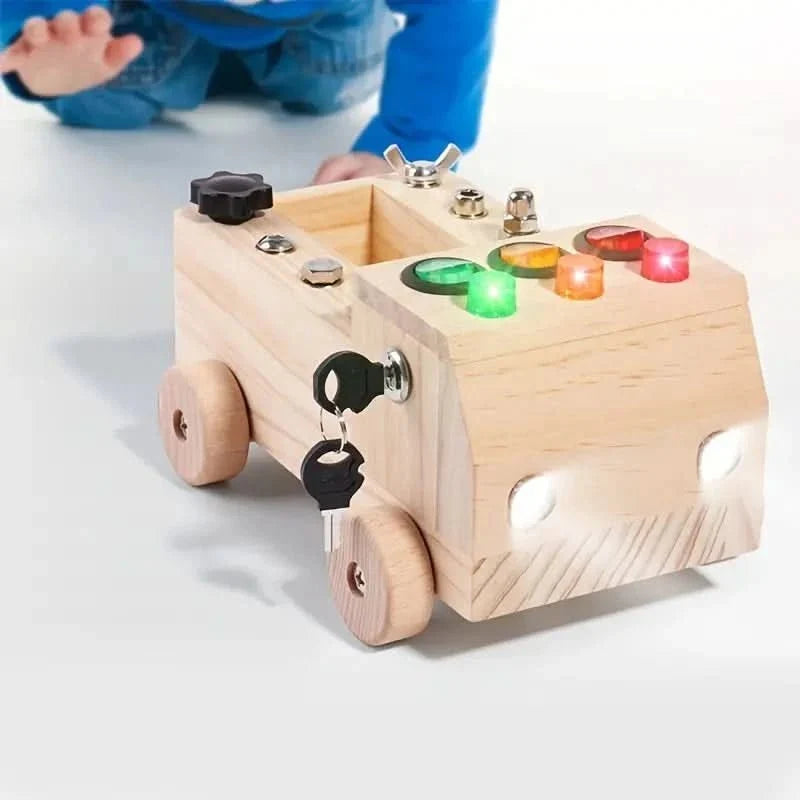Busy Board Plywood Fine Motor Toy With 6 LEDs