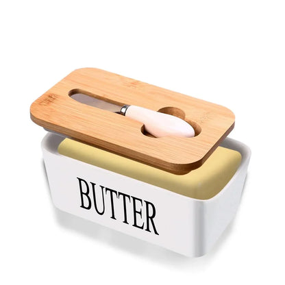 Butter Dish Ceramic & Bamboo Double Silicone Seal