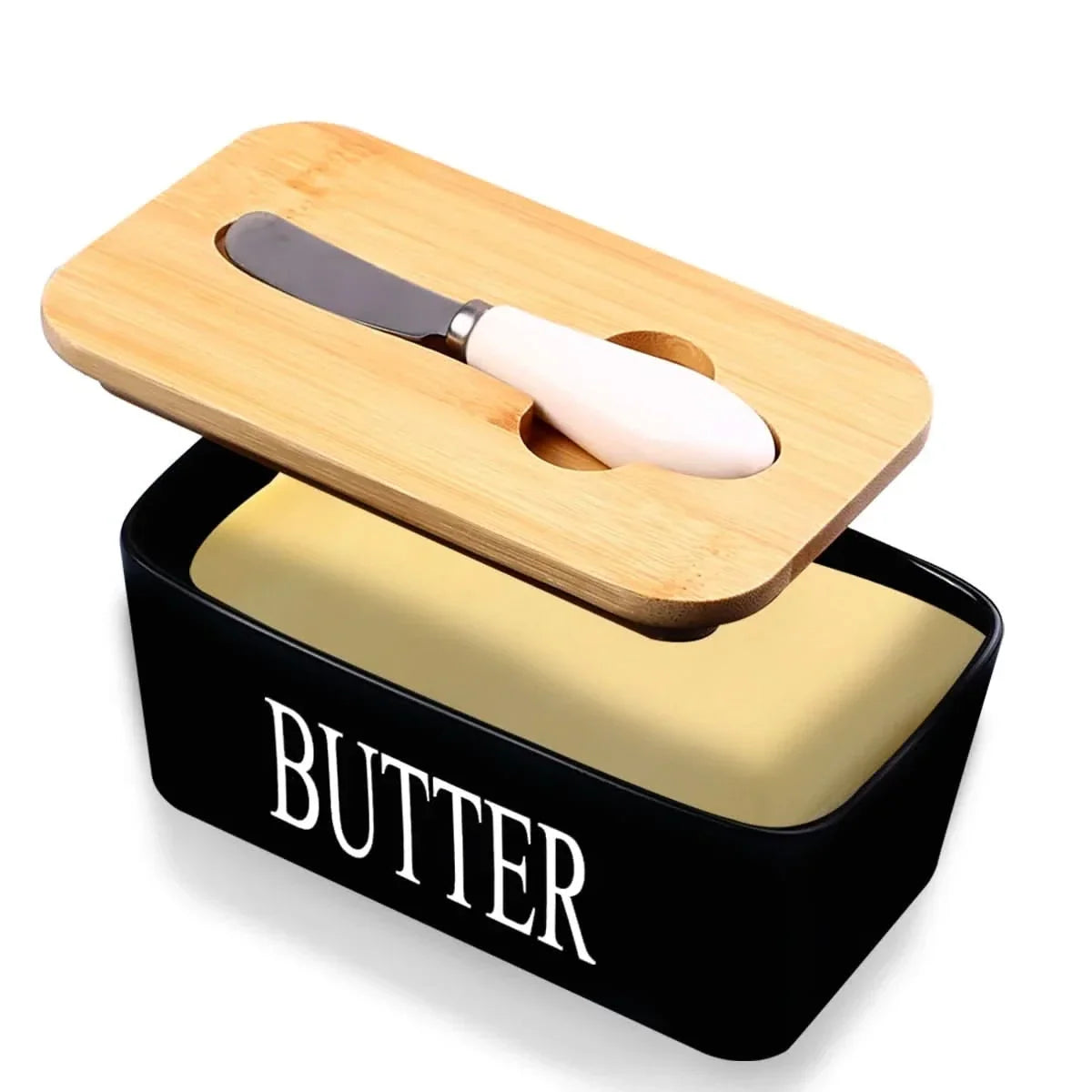 Butter Dish Ceramic & Bamboo Double Silicone Seal