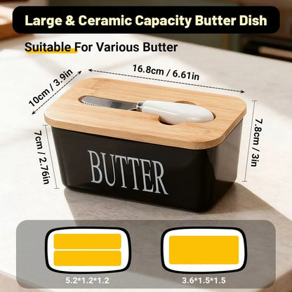 Butter Dish Ceramic & Bamboo Double Silicone Seal