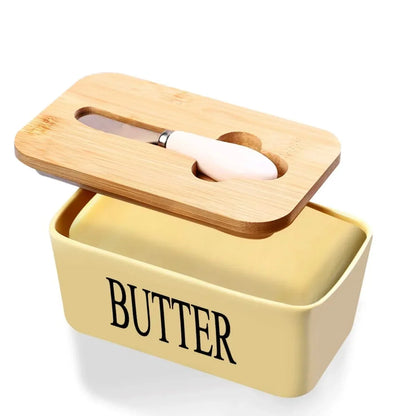 Butter Dish Ceramic & Bamboo Double Silicone Seal