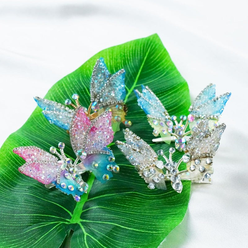 Butterfly Hair Clips Movable Wings & Rhinestone Accents
