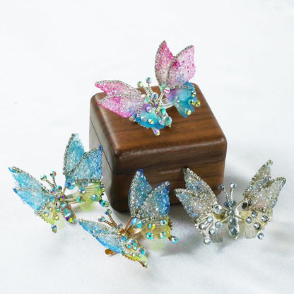 Butterfly Hair Clips Movable Wings & Rhinestone Accents