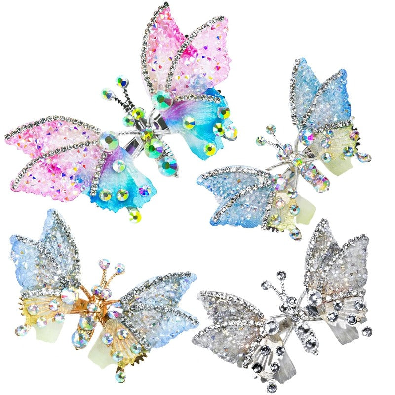 Butterfly Hair Clips Movable Wings & Rhinestone Accents