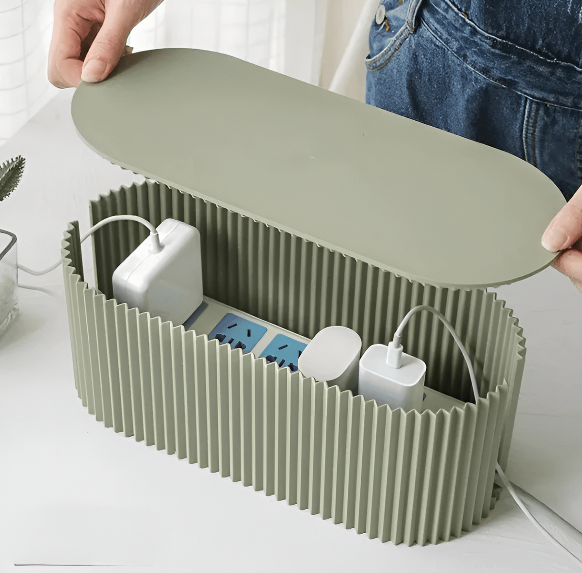 Cable Organizer Box Detachable Lid & Phone Shelf
