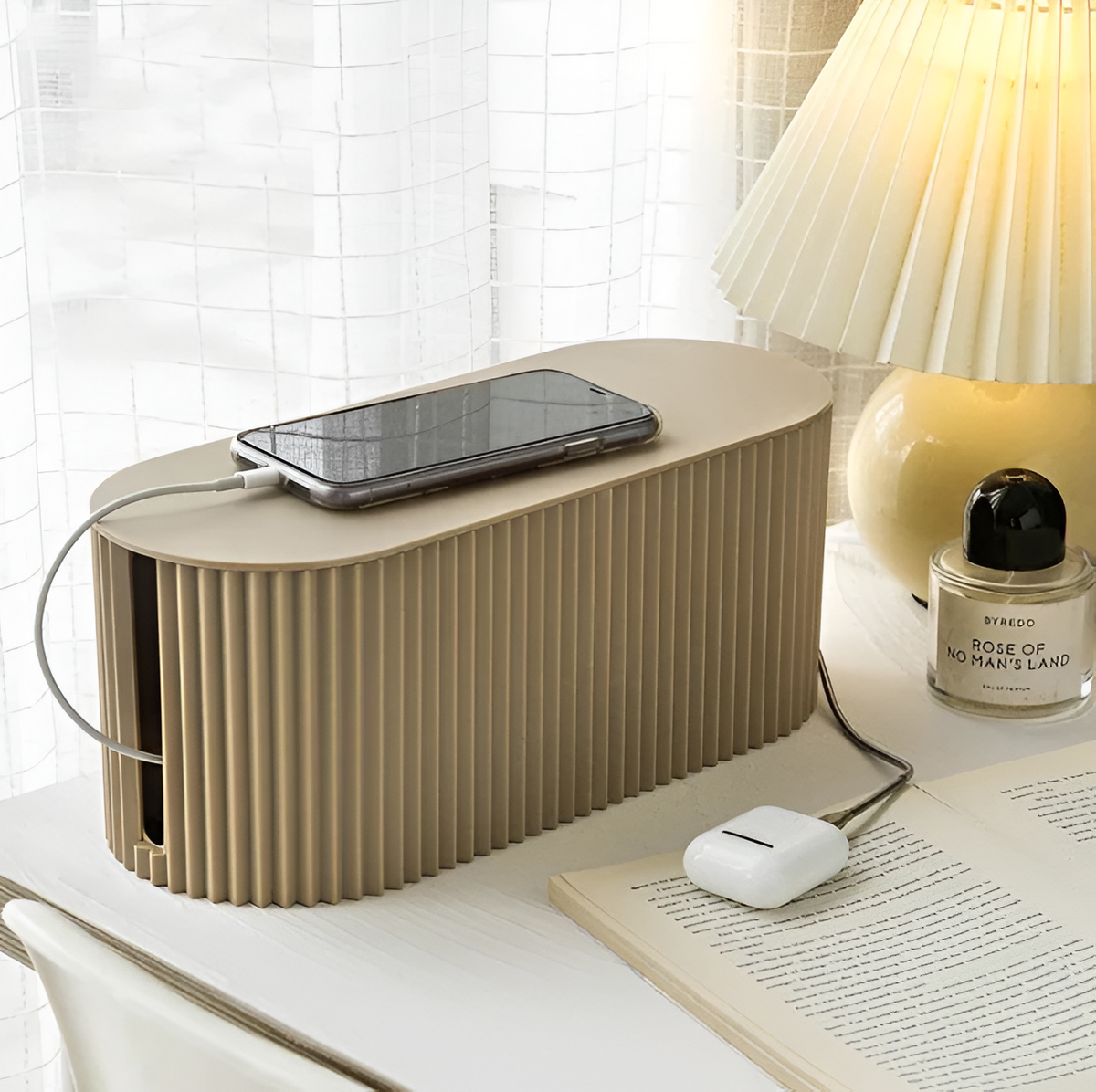 Cable Organizer Box Detachable Lid & Phone Shelf