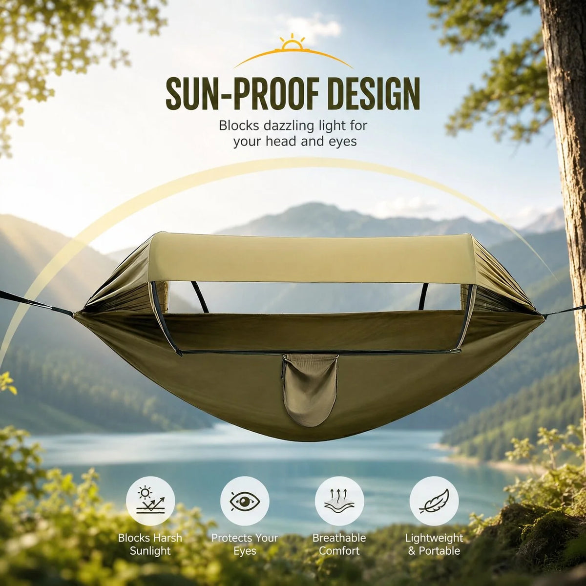 Camping Hammock Lightweight Nylon Mosquito Net & Sun Canopy