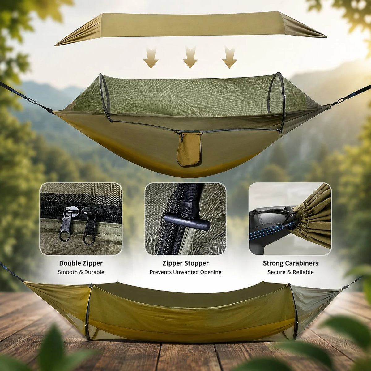 Camping Hammock Lightweight Nylon Mosquito Net & Sun Canopy