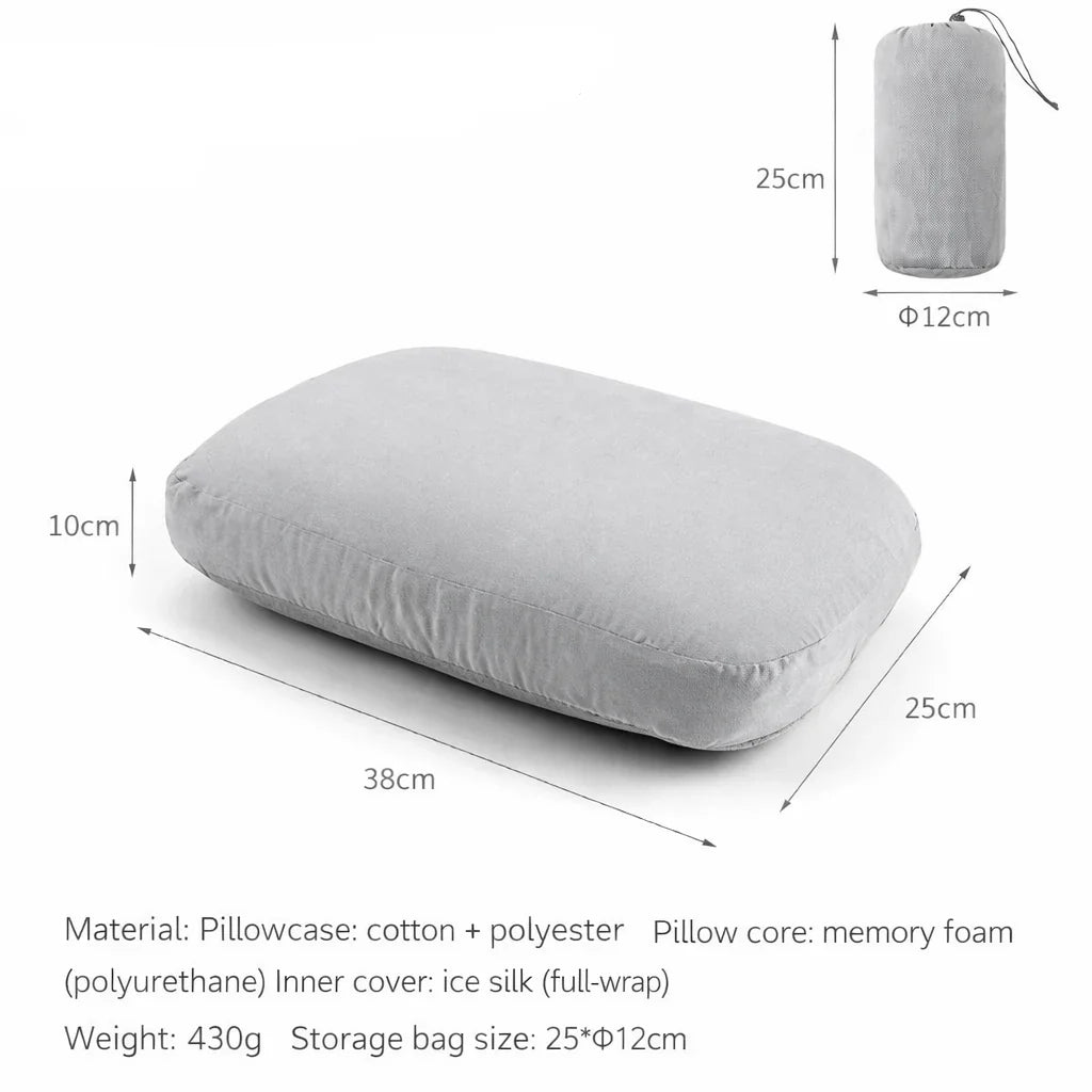 Camping Pillow Memory Foam Neck Support Compact Lightweight Design