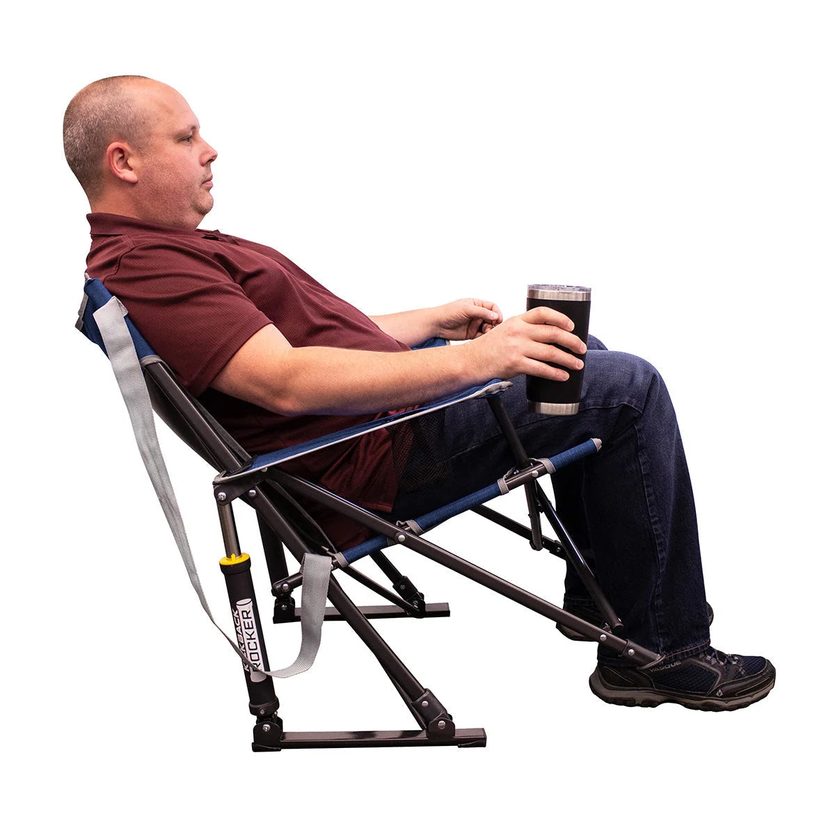 Camping Rocking Chair Folding Steel Frame With Beverage Holder