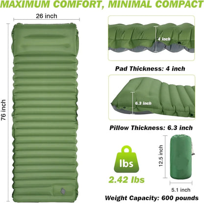 Camping Sleeping Pad Self-Inflating 4-Inch Thick Connectable