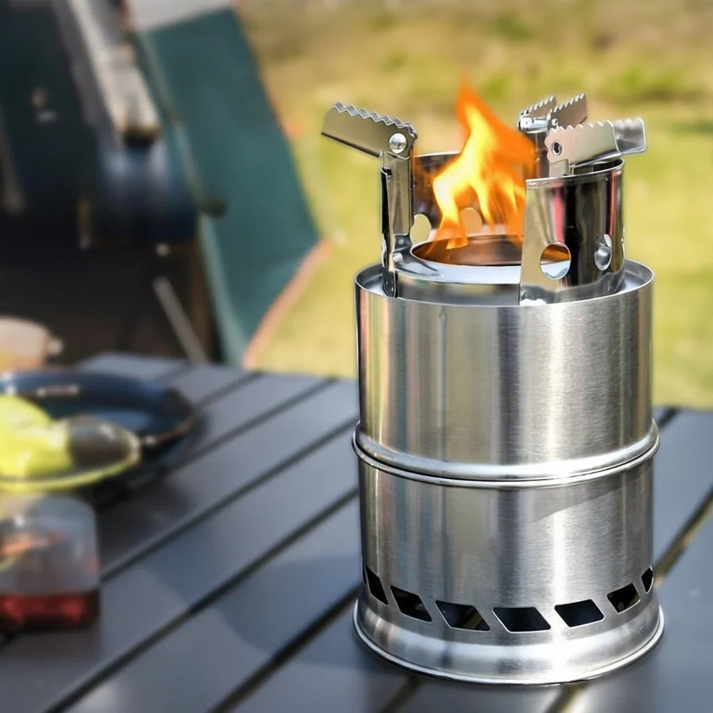 Camping Stove Stainless Steel Double-Layer Heat Circulation Foldable Frame