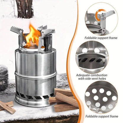 Camping Stove Stainless Steel Double-Layer Heat Circulation Foldable Frame