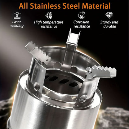 Camping Stove Stainless Steel Double-Layer Heat Circulation Foldable Frame