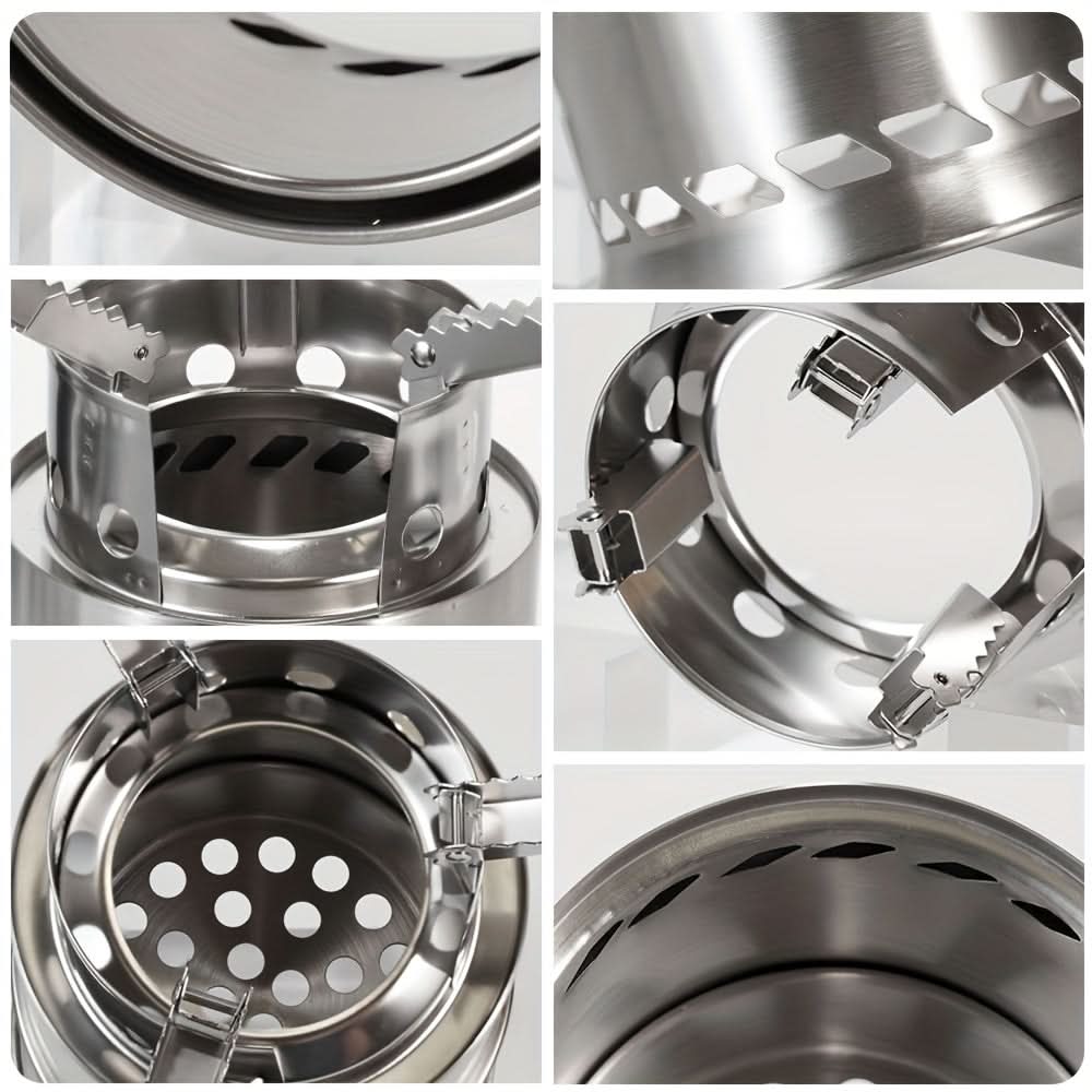 Camping Stove Stainless Steel Double-Layer Heat Circulation Foldable Frame