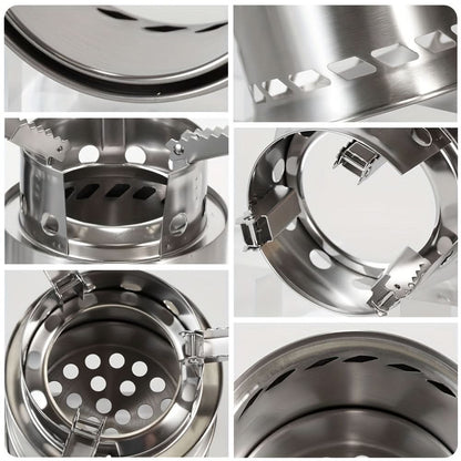 Camping Stove Stainless Steel Double-Layer Heat Circulation Foldable Frame