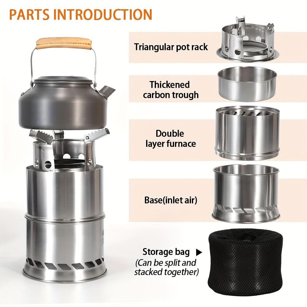 Camping Stove Stainless Steel Double-Layer Heat Circulation Foldable Frame